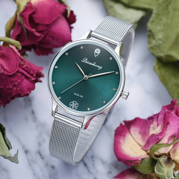 Accessories - SILVER PINK Luxury Women Green Dial Bracelet Quart Accessories - SILVER PINK Luxury Women Green Dial Bracelet Quart